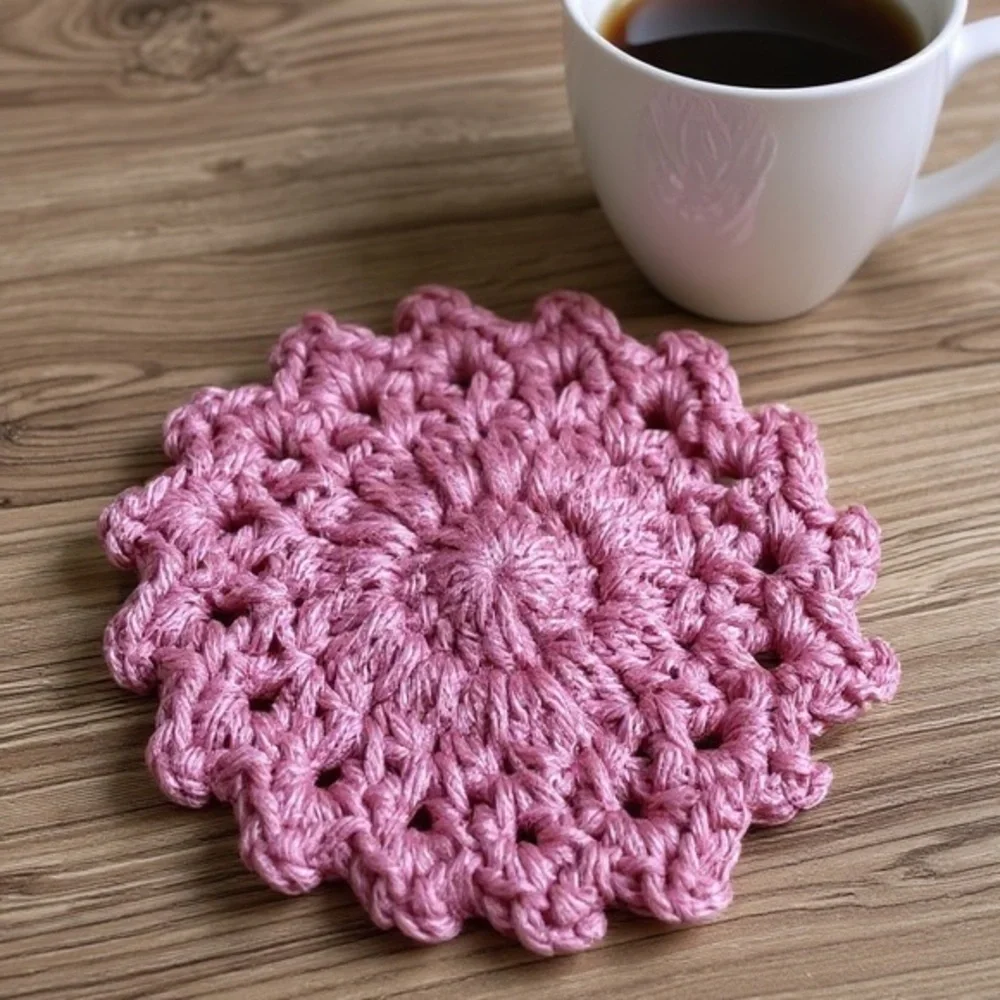 Set of 4 Handcrafted Pink Crochet Coaster